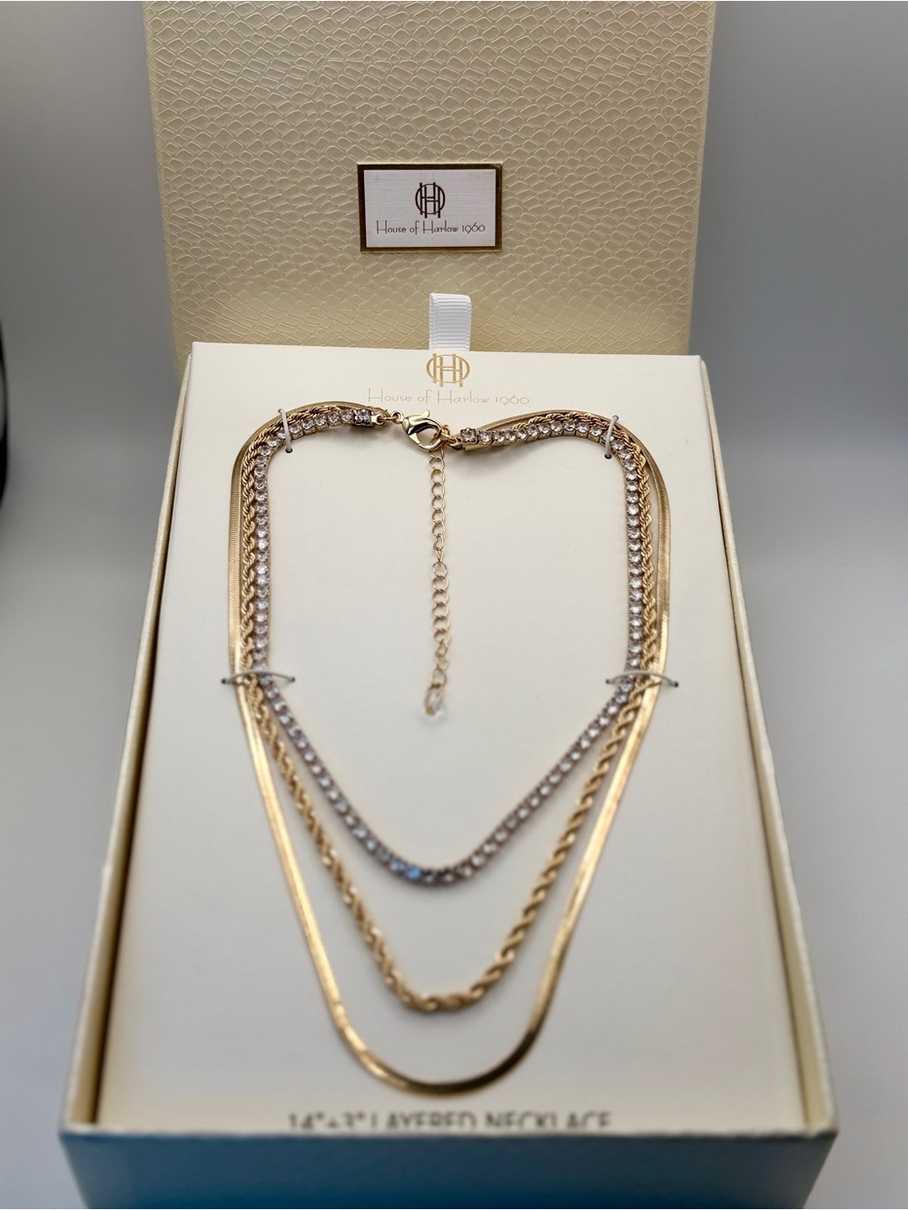 House of Harlow 1960 Gold Layered Crystal and Chain Necklace